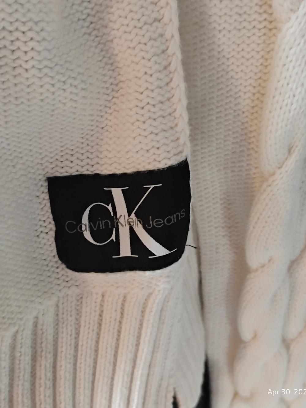 Calvin Klein Cream Cable-Knit Turtleneck Sweater - Picture 3 of 4